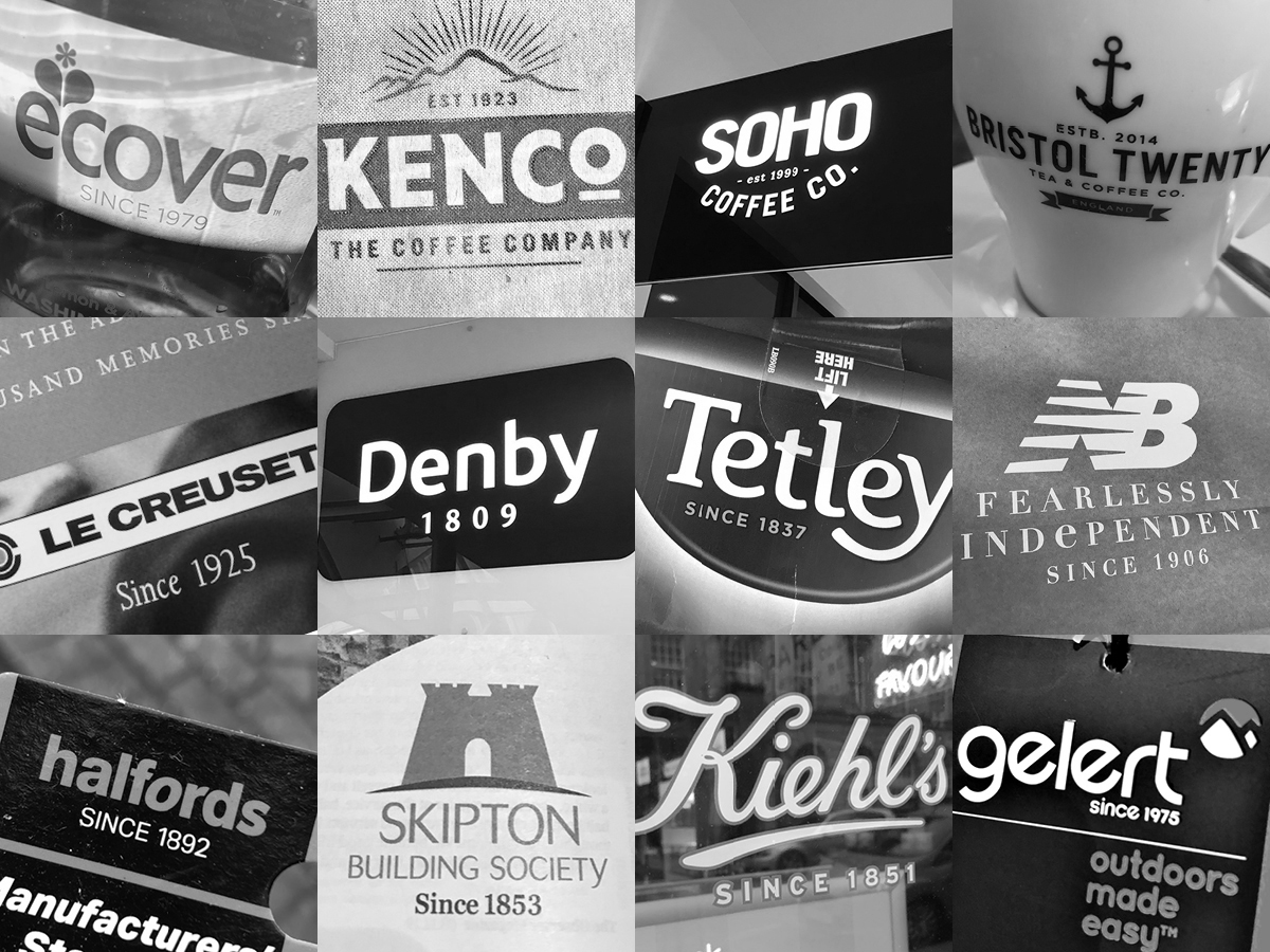Examples of brands showcasing the date they started