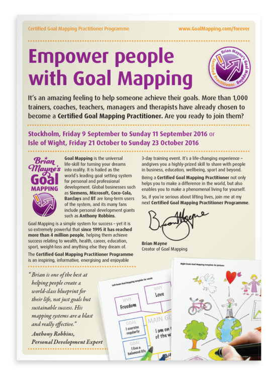 2-page flyer for the Goal Mapping Practitioner Programme