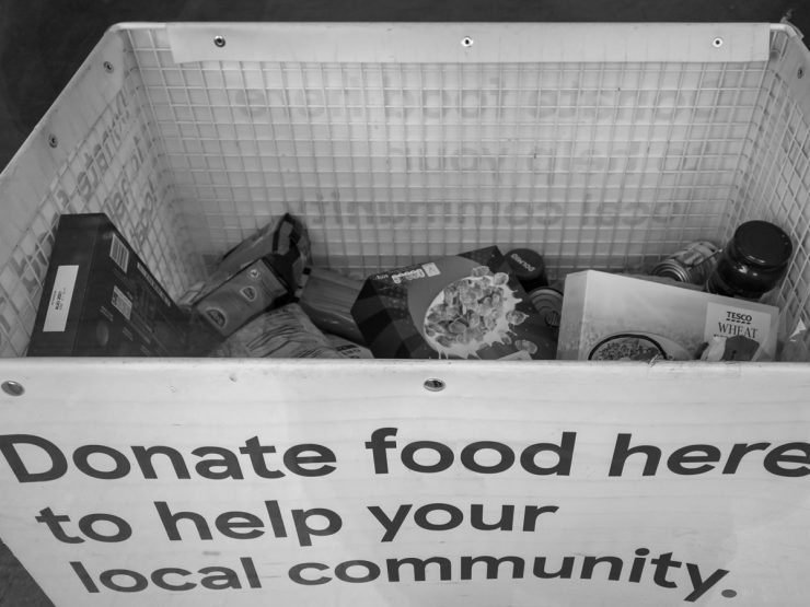 Food bank donation point in a supermarket