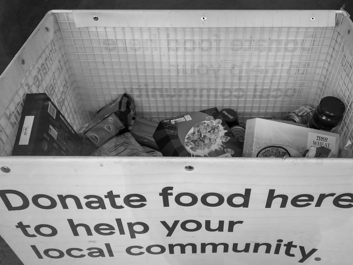 Food bank donation point in a supermarket