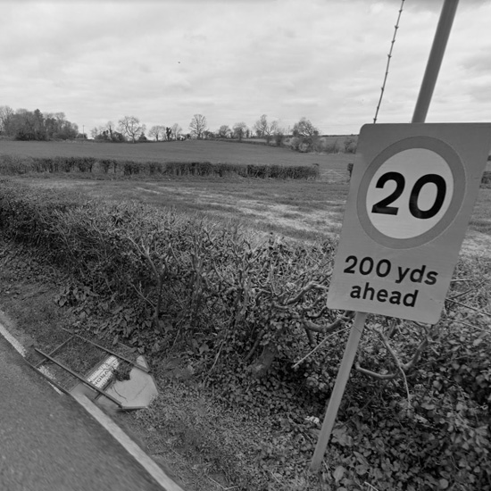 Sign showing 20mph in 200yds