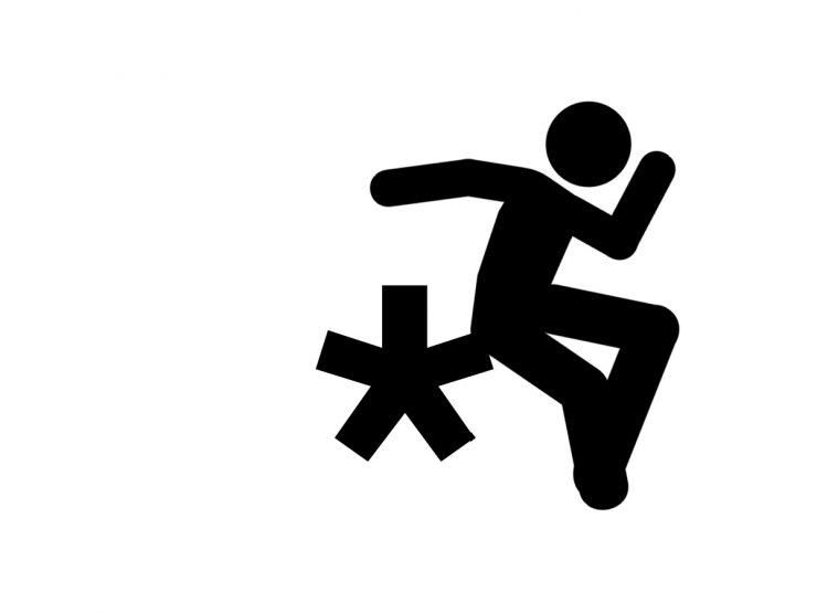 Person being spiked in the bum by an asterisk