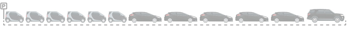 Diagram showing a row of cars parked on a street