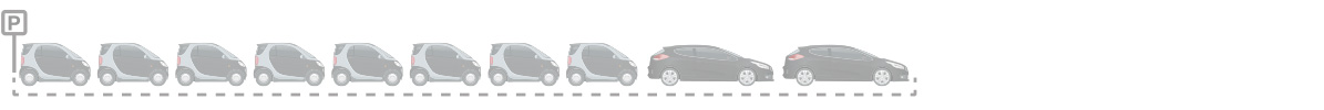 Diagram showing a row of cars parked on a street