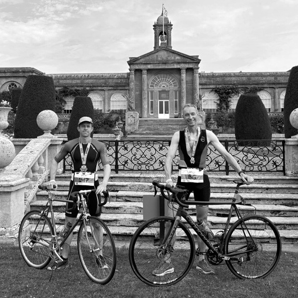 Triathlon Jon with his 1990s Raleigh racing bike, and me with my more modern road bike.